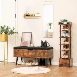 Usikey Storage Bench With Storage, Entryway Shoe Bench With Leather Seat, End Of Bed Bench Flip Top Storage Bench For Hallway, Living Room, Bedroom, Supports 220 Lb, Rustic Brown -Safavieh Furniture 51pqGUzibnL