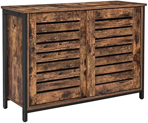 VASAGLE Lowell Sideboard, Kitchen Cabinet With Shutter Sliding Doors, Floor Storage Cupboard, Living Room, Hallway, 13.8" D X 39.4" W X 27.6" H, Rustic Brown 7 VASAGLE Lowell Sideboard, Kitchen Cabinet With Shutter Sliding Doors, Floor Storage Cupboard, Living Room, Hallway, 13.8" D X 39.4" W X 27.6" H, Rustic Brown - Image 7
