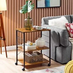 Mr IRONSTONE Kitchen Stand Microwave Cart 23.7'' For Small Space, Coffee Bar Table 3-Tier Rolling Utility Microwave Oven Rack On Wheels, Coffee Cart With Storage Bakers Rack With 10 Hooks, Vintage -Safavieh Furniture 51pvxdqSD1L