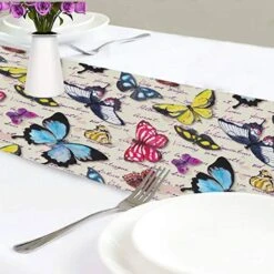 Summer Butterfly Table Runner 90 Inches Vintage Yellow Blue Colorful Table Decor Spring Pink Seasonal Everyday Use For Dining Table Kitchen