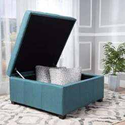 GDFStudio Christopher Knight Home Carlsbad Fabric Storage Ottoman, Dark Teal