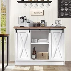 Farmhouse Coffee Bar Cabinet, 42’’ Kitchen Buffet Sideboard Cabinet With Storage, White Coffee Bar Buffet Cabinet With Sliding Barn Door, Coffee Bar Table With Adjustable Shelf For Living Dining Room 13 Farmhouse Coffee Bar Cabinet, 42’’ Kitchen Buffet Sideboard Cabinet With Storage, White Coffee Bar Buffet Cabinet With Sliding Barn Door, Coffee Bar Table With Adjustable Shelf For Living Dining Room -Safavieh Furniture 51pxlDfG3oL. AC