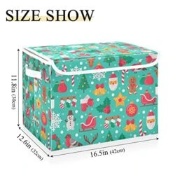 FULUHUAPIN Bell Santa Claus Toy Storage Box Chest With Lid, 16.5"x12.6"x11.8" Sturdy Toys Organizer Boxes Bin Baskets For Boy, Girl, Nursery, Closet, Bedroom, Playroom 21010114