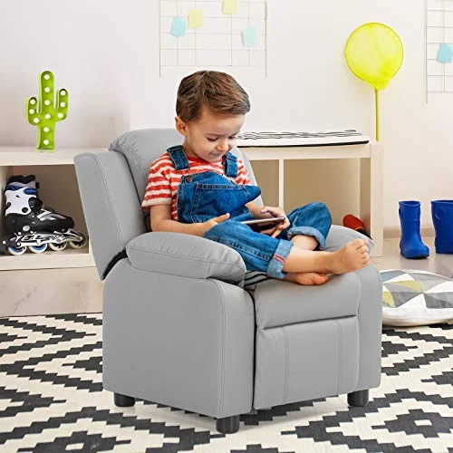 HONEY JOY Kids Recliner, 2-in-1 Toddler Lounge Chair With Armrest Storage, Adjustable Footrest & Headrest, Child-Size Kids Recliner Chair For Boys Girls 3+ Age Group (Gray) 2 HONEY JOY Kids Recliner, 2-in-1 Toddler Lounge Chair With Armrest Storage, Adjustable Footrest & Headrest, Child-Size Kids Recliner Chair For Boys Girls 3+ Age Group (Gray) - Image 2