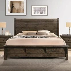 Pavita Sleigh King Bed With Dresser, Mirror, 2 Night Stands, Classic Distressed Gray