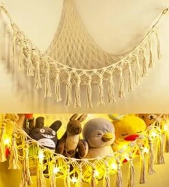 Stuffed Animal Net Or Hammock - Hanging Stuffed Animal Hammock Storage - Toy Hammock Holder Boho Wall Corner Hammock Organizer Inc LED Light And Hooks, Black -Safavieh Furniture 51qDSY7y9uL. AC