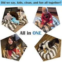 2-pack Stuffed Animal Storage Bean Bags For Kids Room 23" Empty Animal Beanbag Chair Covers Only Small Stuffed Animal Storage For Toddlers, Children, Boys, Girls Kids Room Decor, White Grey Stripes -Safavieh Furniture 51qI33v1fmS