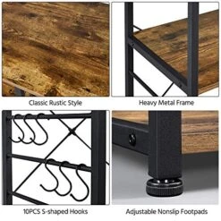 Yaheetech Kitchen Baker's Rack, 3-Tier Industrial Microwave Oven Stand Shelf, 35.5in Free Standing Utility Storage Rack For Spice Rack Organizer W/6 S-shaped Hooks, Easy Assembly, Rustic Brown -Safavieh Furniture 51qKreZdYyL