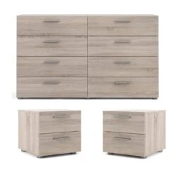 3 Piece Bedroom Set With 8 Drawer Dresser And Two 2 Drawer Nightstand In Truffle