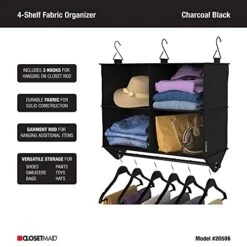 ClosetMaid 4-Shelf Fabric Hanging Closet Organizer With Garment Rod For Shirts, Sweaters, Pants, Hats, Shoes, Purses With Charcoal Black Finish 12 ClosetMaid 4-Shelf Fabric Hanging Closet Organizer With Garment Rod For Shirts, Sweaters, Pants, Hats, Shoes, Purses With Charcoal Black Finish -Safavieh Furniture 51qThHDR8qL