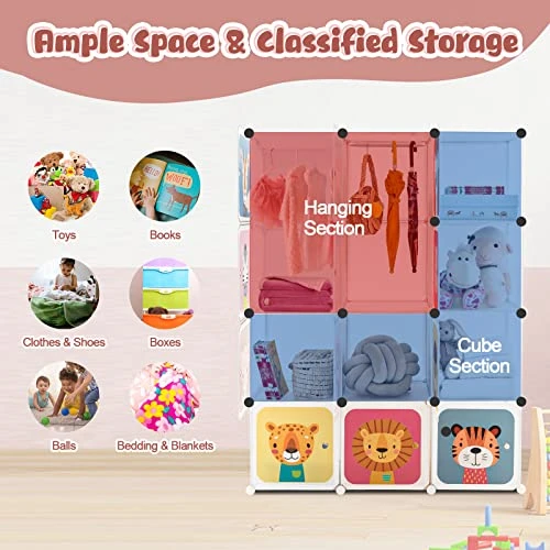 12 Cube Kids Wardrobe Closet, Children Wardrobe Kid Dresser Cute Baby Portable Closet Bedroom Armoire Clothes Hanging Storage Rack Cube Organizer(White,12 Cubes) 3 12 Cube Kids Wardrobe Closet, Children Wardrobe Kid Dresser Cute Baby Portable Closet Bedroom Armoire Clothes Hanging Storage Rack Cube Organizer(White,12 Cubes) - Image 3