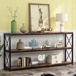 Tribesigns 70.86 Inch Rustic Console Sofa Table With Open Shelf, Industrial TV Stand 3 Shelf Horizontal Hallway Entryway Table With Storage For Living Room (70.86, Brown) -Safavieh Furniture 51qWFEQEzyL. AC