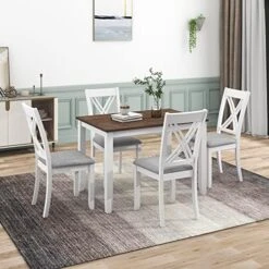 Merax Farmhouse Dining Table Set With Upholstered 2 X-Back Chairs And Bench For 4, Home Kitchen Wooden Furniture, Brown+Beige 25 Merax Farmhouse Dining Table Set With Upholstered 2 X-Back Chairs And Bench For 4, Home Kitchen Wooden Furniture, Brown+Beige -Safavieh Furniture 51qWYZg6g9L. AC