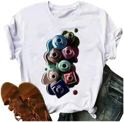 Womens Summer TopsWomens Short Sleeve Tops Nail Polish Printed Tshirt Summer Versatile Tees White O Neck Pullover -Safavieh Furniture 51qebdsT8RL. AC