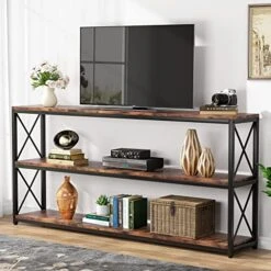Tribesigns 70.86 Inch Rustic Console Sofa Table With Open Shelf, Industrial TV Stand 3 Shelf Horizontal Hallway Entryway Table With Storage For Living Room (70.86, Brown) -Safavieh Furniture 51qhQcBYUlL