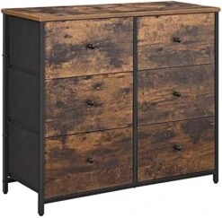SONGMICS Dresser For Bedroom, Chest Of Drawers, 6 Drawer Dresser, Closet Fabric Dresser With Metal Frame, Wooden Top And Front, Brown And Black ULGS23H -Safavieh Furniture 51qi8ugkU L. AC