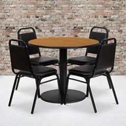 Flash Furniture 36'' Round Natural Laminate Table Set With Round Base And 4 Black Trapezoidal Back Banquet Chairs -Safavieh Furniture 51qiVVjgNGL. AC