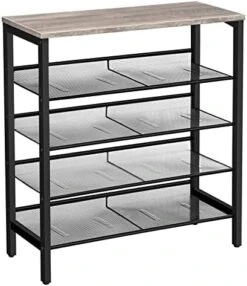 HOOBRO Shoe Rack, 5-Tier Shoe Storage Unit Flat & Slant Adjustable Shoe Organizer Shelf For 16 Pairs, Durable And Stable, For Entryway, Hallway, Closet, Dorm Room, Industrial, Rustic Brown BF01XJ01 -Safavieh Furniture 51qiYw68KGL. AC