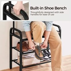 Yaheetech Hall Tree With Bench And Shoe Storage For Entryway, 4-in-1 Coat Rack Shoe Bench With 23 Hooks, A Hanging Rod, Metal Frame, Gray -Safavieh Furniture 51qkLIWqE8L