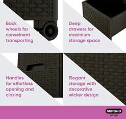 Superio Drawer Woven Dresser- Grey Wicker Storage Cabinet, Dresser With Wheels, For Cloths, Toys, In Bedrooms, Playrooms, Dorm Room, Closet (3 Drawer) -Safavieh Furniture 51qkX4qEI3L