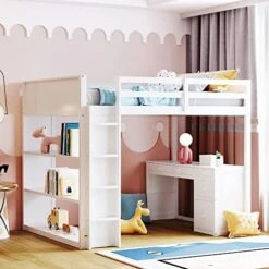 CITYLIGHT Twin Loft Bed With Stairs And Desk, Wooden Loft Bed Twin With Storage Shelves And Blackboard,Multi-Function Twin Size Loft Bed Frame For Kids Teens, White 21 CITYLIGHT Twin Loft Bed With Stairs And Desk, Wooden Loft Bed Twin With Storage Shelves And Blackboard,Multi-Function Twin Size Loft Bed Frame For Kids Teens, White -Safavieh Furniture 51qslfSbVPL. AC