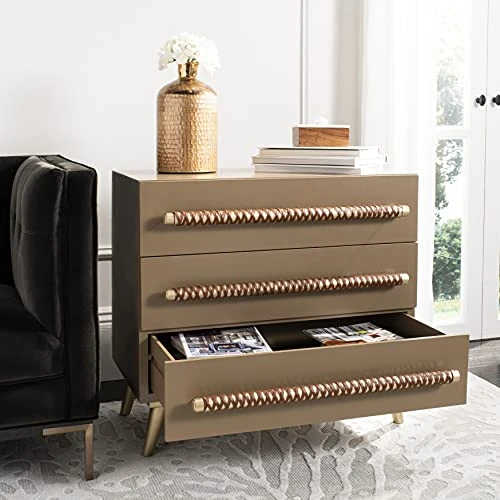 Safavieh Home Raquel Modern Taupe And Gold And Brown 3-drawer Chest 4 Safavieh Home Raquel Modern Taupe And Gold And Brown 3-drawer Chest - Image 4