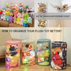 VAGRSS Stuffed Animal Storage Bucket Plush Toys Storage With LED Light Foldable Room Corner Organizer Toy Box Bins For Nursery, Play Room, Kid's Bedroom H19.7 X D12 Pink