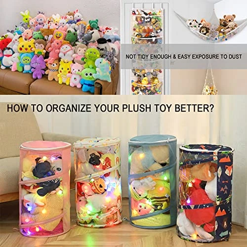 VAGRSS Stuffed Animal Storage Bucket Plush Toys Storage With LED Light Foldable Room Corner Organizer Toy Box Bins For Nursery, Play Room, Kid's Bedroom H19.7 X D12 Pink 1 VAGRSS Stuffed Animal Storage Bucket Plush Toys Storage With LED Light Foldable Room Corner Organizer Toy Box Bins For Nursery, Play Room, Kid's Bedroom H19.7 X D12 Pink