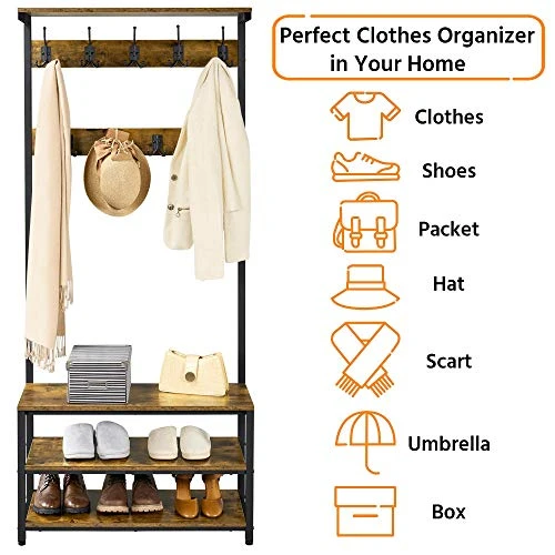 Topeakmart Coat Rack Coat Stand With 23 Hooks And 3 Storage Shelf, Hall Tree Coat Tree Coat Hat Rack 3 In 1 Deigin, Free Standing Hall Tree/Hat Tree For Home Office 7 Topeakmart Coat Rack Coat Stand With 23 Hooks And 3 Storage Shelf, Hall Tree Coat Tree Coat Hat Rack 3 In 1 Deigin, Free Standing Hall Tree/Hat Tree For Home Office - Image 7