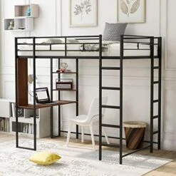 Harper & Bright Designs Full Size Loft Bed With Desk, Heavy Duty Metal Loft Bed Full With Shelves, Full Loft Bed Frame For Kids,Teens, No Box Spring Needed,Silver -Safavieh Furniture 51rQFuLH9uL. AC