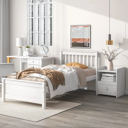Aybihous3 Twin Bed With Headboard And Footboard For Kids, Teens, Adults,with A Nightstand,Wite (White) 2 Aybihous3 Twin Bed With Headboard And Footboard For Kids, Teens, Adults,with A Nightstand,Wite (White) - Image 2