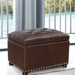 Decent Home Leather Storage Ottoman Foot Rest Stool With Nailhead Trim (Dark Brown) -Safavieh Furniture 51rS9FpevdL