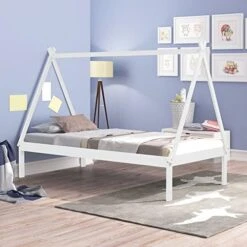 Hanway Twin Size Solid Pinewood Teepee Tent Bed Frame Sturdy And Stylish For Kids, Girls And Boys Perfect For Sleepover And Playtime Fun- Indoor/Loft Use - Grey -Safavieh Furniture 51rYNr 2iLL. AC