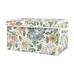 Sweet Jojo Designs Vintage Floral Blue Yellow Girl Small Fabric Toy Bin Storage Box Chest For Baby Nursery Kid Room Slate Green Gold Orange Taupe Beige Shabby Chic Rose Flower Boho Bohemian Farmhouse
