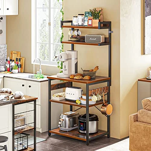ODK Bakers Rack With Power Outlet, Microwave Stand With Storage 5-Tiers, Kitchen Rack Storage Shelf 16.5 * 23.6 * 59 Inches,Coffee Bar Microwave Rack,Rustic Brown 2 ODK Bakers Rack With Power Outlet, Microwave Stand With Storage 5-Tiers, Kitchen Rack Storage Shelf 16.5 * 23.6 * 59 Inches,Coffee Bar Microwave Rack,Rustic Brown - Image 2