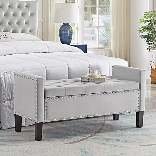 24KF Large Round Upholstered Tufted Linen Ottoman Coffee Table, Large Footrest Ottoman With Wood Shelf Storage- Navy Blue 9 24KF Large Round Upholstered Tufted Linen Ottoman Coffee Table, Large Footrest Ottoman With Wood Shelf Storage- Navy Blue - Image 9