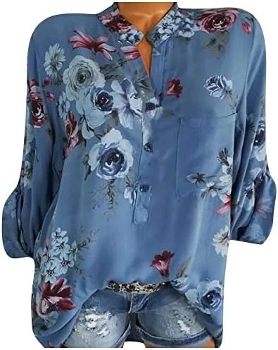 Mimacoo Floral Print Shirt For Womens Short Sleeve Blouse V Neck Buttons Tops Buttons Loose Casual Tee 4 Mimacoo Floral Print Shirt For Womens Short Sleeve Blouse V Neck Buttons Tops Buttons Loose Casual Tee - Image 4