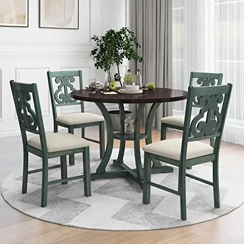 5 Piece Dining Table Set, Wooden Kitchen Dining Table Set With Square Table And 4 Upholstered Chairs For Kitchen, Dining Room, Family And Apartment (Light Gray+4 Person) 6 5 Piece Dining Table Set, Wooden Kitchen Dining Table Set With Square Table And 4 Upholstered Chairs For Kitchen, Dining Room, Family And Apartment (Light Gray+4 Person) - Image 6