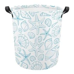 HoaMoya Collapsible Sea Shells And Stars Laundry Hamper Nursery Hamper Large Waterproof Clothes Toy Storage Basket Bin For Kids Boys Girls Bedroom Bathroom