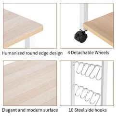 Belovedkai Kitchen Baker's Rack,3-Tiers Kitchen Storage Cart Table, Utility Storage Cabinet With Microwave Oven Stand And 10 Hooks For Kitchen, Living Room, Dining Room (Light Beige) -Safavieh Furniture 51rvk888JLL