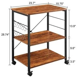 Mr IRONSTONE Kitchen Stand Microwave Cart 23.7'' For Small Space, Coffee Bar Table 3-Tier Rolling Utility Microwave Oven Rack On Wheels, Coffee Cart With Storage Bakers Rack With 10 Hooks, Vintage -Safavieh Furniture 51rxZ9ym2vL