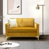 HULALA HOME Modern Velvet Loveseat Sofa With Gold Legs, Comfy Upholstered Small Love Seat Couch With Removable Cushions, 2-Seater Sofa For Living Room Bedroom, Mustard