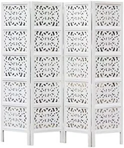 Oom Divider Wood Screen - Ghanti Bells Antique Brown - 4 Panel Folding 72 X 80 - Assembled Hand Carved Decorative Functional Versatile Portable Partition Reversible Privacy Boho - COTTON CRAFT 25 Oom Divider Wood Screen - Ghanti Bells Antique Brown - 4 Panel Folding 72 X 80 - Assembled Hand Carved Decorative Functional Versatile Portable Partition Reversible Privacy Boho - COTTON CRAFT -Safavieh Furniture 51s4ROILcdL. AC