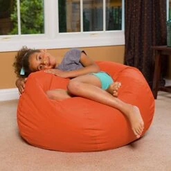 Big Comfy Bean Bag Chair: Posh Large Beanbag Chairs With Removable Cover For Kids, Teens And Adults - Polyester Cloth Puff Sack Lounger Furniture For All Ages - 27 Inch - Solid Orange -Safavieh Furniture 51s6MN5vCuL