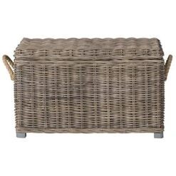 Unknown Grey Natural Rattan Storage Trunk - 29.9" X 18.1" 18.7" Nautical Coastal Mahogany 1 Piece -Safavieh Furniture 51s9FddI1nL