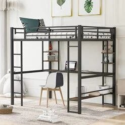 CITYLIGHT Metal Twin Loft Bed With Desk, Loft Bed Twin With Ladder And Full-Length Guardrails, X-Shaped Frame, Loft Bed With Workstation Desk For Kids,Teens, Black -Safavieh Furniture 51sDU6ThLTL. AC