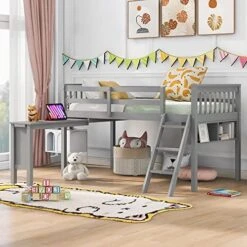 Twin Size Low Loft Bed With Trundle And Storage Drawers,Wood Bed Frame With Full Safety Fence For Kids Girls Boys(Grey) -Safavieh Furniture 51sGXWPfwL. AC