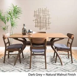 Christopher Knight Home Idalia Curved Leg Rectangular Dining Set, 5-Pcs Set, Natural Walnut / Dark Grey -Safavieh Furniture 51sGY1B8dJL
