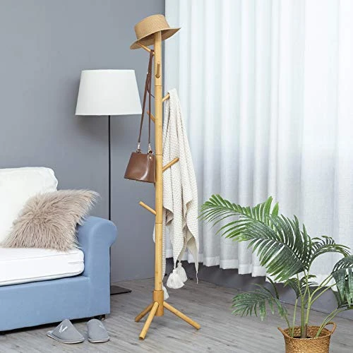 C&AHOME Bamboo Coat Rack Stand With 8 Hooks, Wooden Coat Tree Adjustable Sizes, Entryway Hall Tree Free Standing Coat Hanger Stand For Hat, Bag, Clothes, Jacket, Natural 6 C&AHOME Bamboo Coat Rack Stand With 8 Hooks, Wooden Coat Tree Adjustable Sizes, Entryway Hall Tree Free Standing Coat Hanger Stand For Hat, Bag, Clothes, Jacket, Natural - Image 6