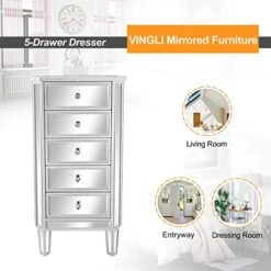 Mirrored Dresser 5 Drawers Modern Chest For Bedroom, Dressing Room, Living Room -Safavieh Furniture 51sK5GpbdmL